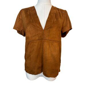 Zara Brown Suede V-Neck Top